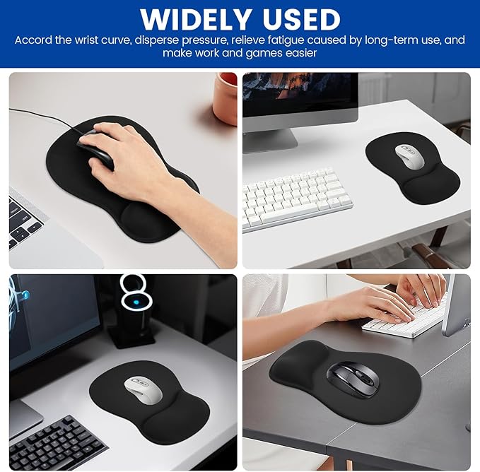 Ergonomic Mouse Pad with Gel Wrist Rest 4 Pack Smooth Wrist Support Surface Comfortable Mousepad with Non-Slip Base for Laptop Computer Office &amp Home Desk Accessories.