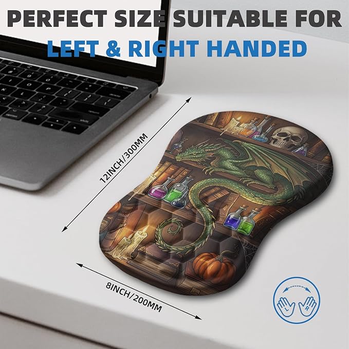 Ergonomic Mouse Pad Wrist Rest Carpal Tunnel Pain Relief Wrist Support Mousepad with Massage Bulge Memory Foam (Dragon 11.8x7.9 in)