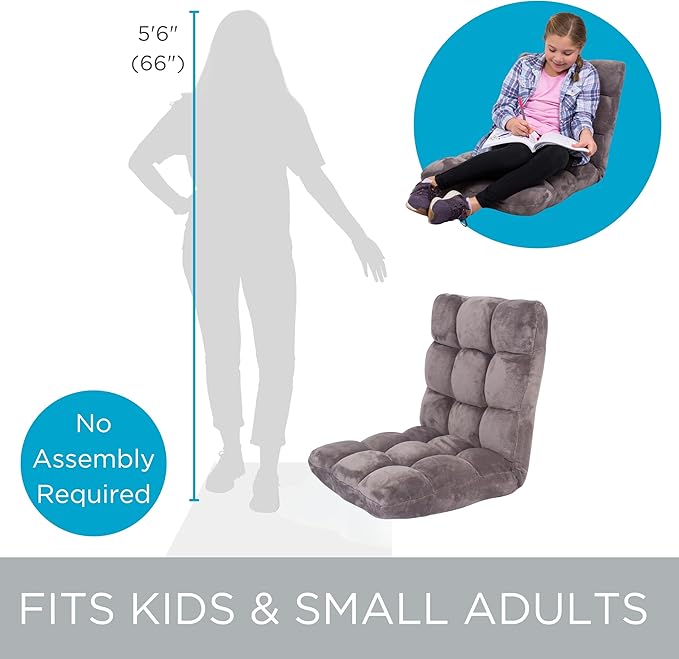 BIRDROCK HOME Adjustable Memory Foam Floor Chair - Ideal for Gaming Reading Meditation - Comfortable and Versatile - Suitable for Kids and Teenagers - Comfy Foldable Floor Seat - Grey