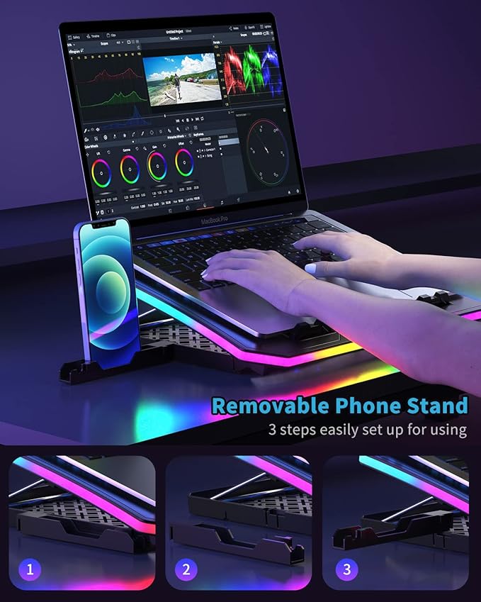 Laptop Cooling Pad KeiBn RGB Laptop Cooler for 15.6-17.3 Inch Laptops with 10 Modes Lights | 6 Fans | 7 Height Stands | 2 USB Ports | Desk or Lap Use (A8/Purple)