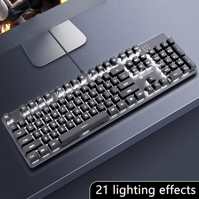 Qisan 104 Mechanical Keyboard for Gaming | Large Size USB White Backlit Gaming Keyboard Wired | US Layout Brown Switches Hot Swappable Mechanical Clicky Keyboards Compatible with PC &amp Laptop