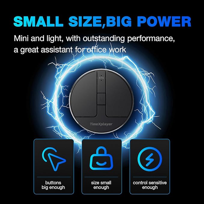 Stylish Mini Round Mouse with Pressure Sensing Reel Ultra Portable Wireless Mouse Connectivity: Wired 2.4G and Dual Bluetooth Rubber Case Included (BT1/BT2-Black)