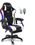 Ergonomic Massage Gaming Chair Office Chair with Lumbar Support and Footrest Video Gaming Chair with RGB Lights and Speakers Adjustable Linkage Armrests and Backrest PC ChairWhite