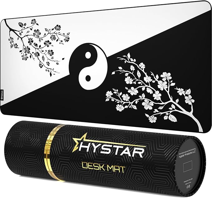 Hystar® Extended Gaming Mouse Pad | XXL 36 x 16 | 5mm Thick Waterproof Surface Smooth Polyester Fabric and Natural Rubber Base | Yin Yang