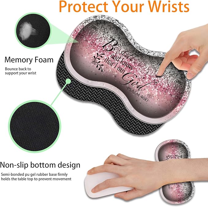 Durable Desk Mat + Wrist Rest Pad + Coasters Set Large Gaming Office Mouse Pad 31.5 x 11.8 Extended Non-Slip Rubber Keyboard Pad Laptop &amp Home Pink Flash Bible Pattern