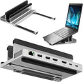 7 Port USB-C 14” Laptop Stand with Dual Display Docking Station Tablet Holder Hub Vertical Storage Desk Organizer/HDMI 8K30Hz USB-A 5Gbps Ethernet 1Gbps 100W Power Delivery Space Gray