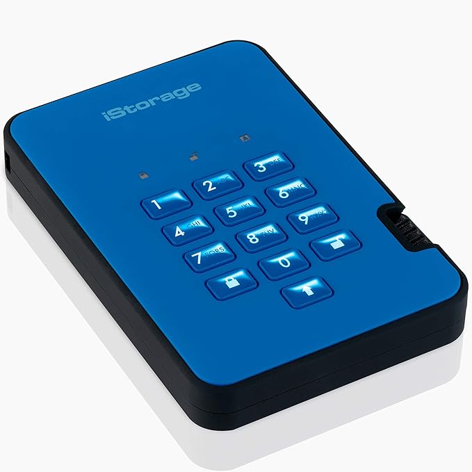 iStorage diskAshur2 HDD 4TB Blue | Secure portable hard drive | Password protected | Dust &amp water resistant | Hardware Encryption