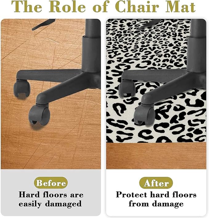 Yellow Red Black PU Leather Office Home Chair Mat Gaming Computer Rolling Chair Mats Print Classical Savannah Mammal Round Chair Cushion Non-Slip Low-Pile Hardwood Floor Mats Leopard Diameter 47.2 in