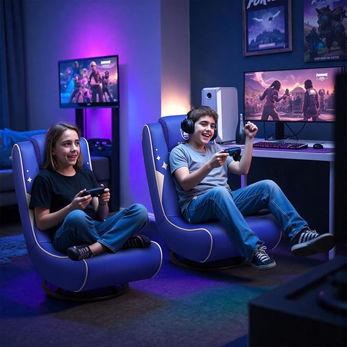 GTPLAYER Floor Gaming Chair Foldable Swivel Floor Chairs for Kids Boys Comfy Video Game Seat with 360° Multipurpose for Gamers Bedroom or Game Room (Blue)