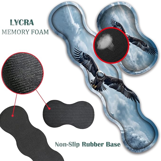 4 in 1 Mouse Pad Combo Large Gaming Mouse Pad + Keyboard Wrist Support + Mouse Wrist Rest + Coaster Table Pad 31.5 x 11.8 with Memory Foam Ergonomic Wrist Pad Set Eagles in The Sky
