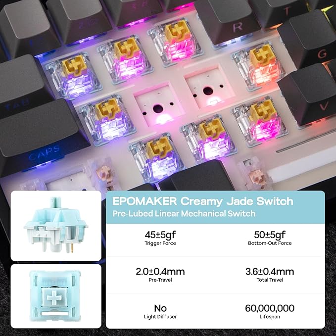 EPOMAKER TH108 Full Size Mechanical Keyboard Wireless Gaming Keyboard with 8000mAh Battery Creamy Gasket 108 Keys Hot Swap Custom Driver RGB Backlight (Black Creamy Jade)