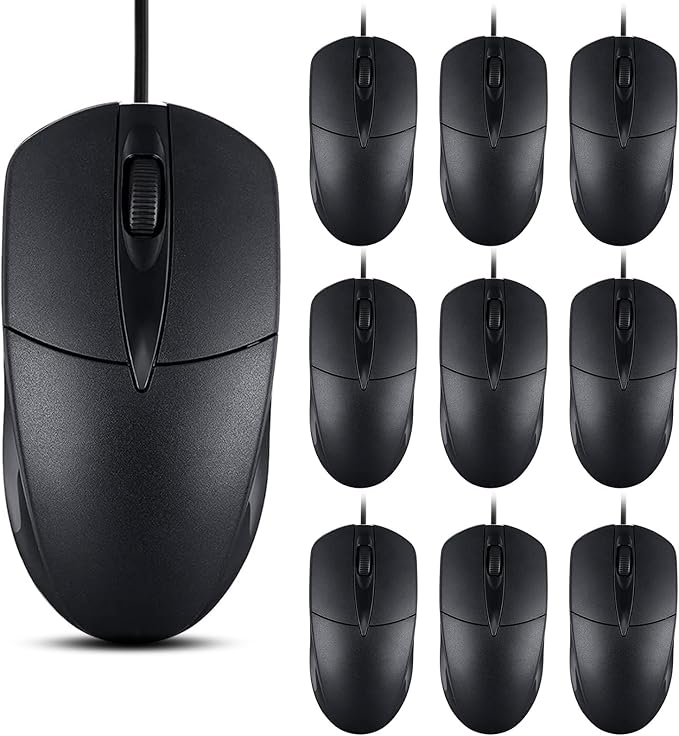 40 PCS Black Wired Computer Mouse Bulk USB 1000 DPI 3 Button Corded Mouse with Home Office Noiseless Simple USB Mouse for Computer Laptop Desktop PC