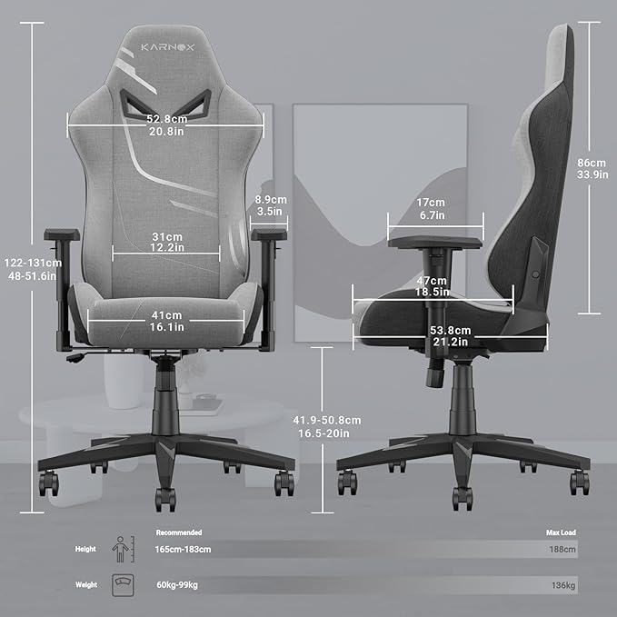 KORNOX Gaming Chair Fabric Ergonomic for Adults Office Chair High BackDesk Chair RacingTask Chair Cloth Adjustable SwivelGame Chair with Headrest and Lumbar Support for TeensSilver Grey