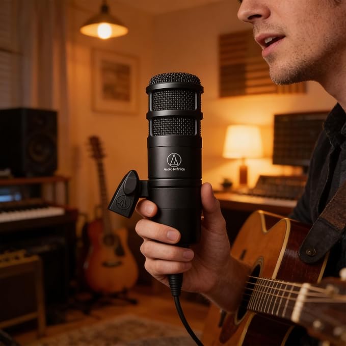 Audio-Technica AT2040 Hypercardioid Dynamic Podcast Microphone Bundle with Pop Filter Boom Arm XLR Cable and Austin Bazaar Polishing Cloth