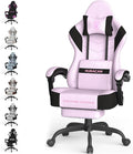 Ferghana Cotton Fabric Gaming Chair with Wider Seat Cushion Shield-Shaped Embroidery Ergonomic High Back Game Chair with Footrest Computer Chair with Massage Lumbar Support for Adult Pink