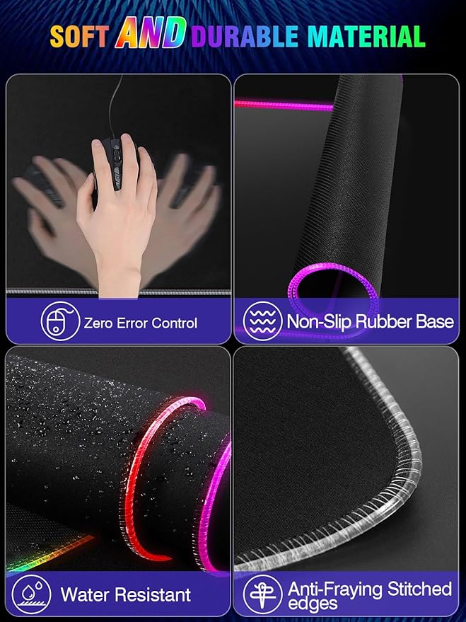 Wireless Charging Mouse Pad 15W RGB Gaming Mouse Pad with Wireless Charger for iPhone/Airpods 31.5x15.7 XXL Large Desk Mat 13 Light Modes Magnetic Charging Waterproof Desk Pad for Gamer Black