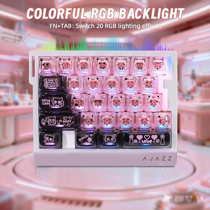 A.JAZZ AK029 Wired 29 Keys One-Handed RGB Gaming Keyboard with 8000HZ0.01mm RT Magnetic Switches Adjustable ActuationHotswappable Mechanical KeyboardAluminum PlateWeb Driver for Gamers-Black Pink