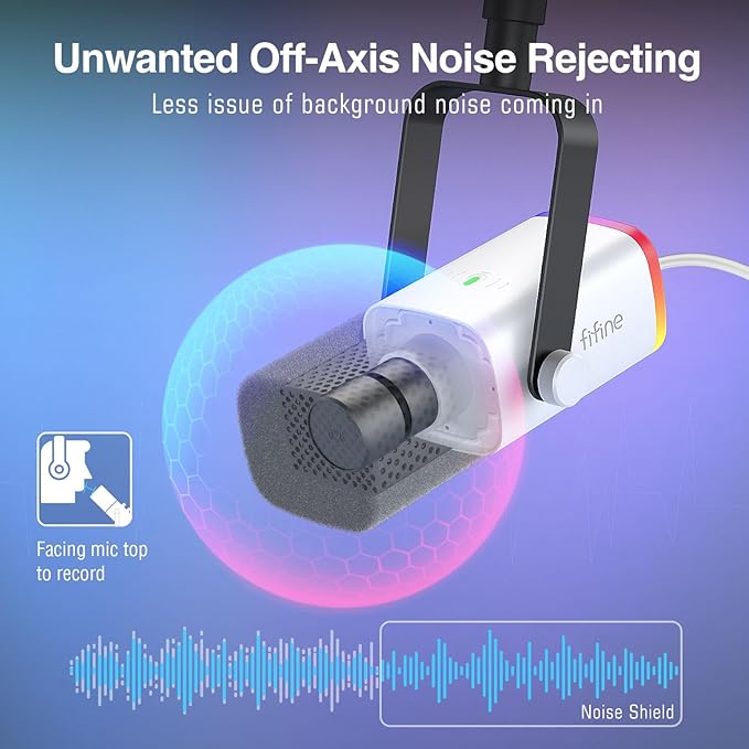 FIFINE Gaming XLR/USB Microphone Kit Streaming Dynamic Mic Set for PC Computer Mic for Vocal Podcast Recording Voiceover with Headphones Jack Gain Knob Arm Stand-AmpliGame AM8T White