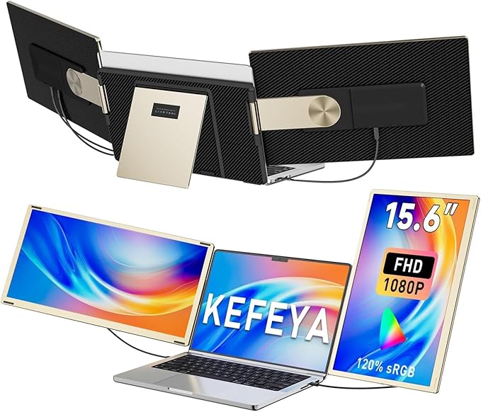 KEFEYA Laptop Screen Extender 15.6 FHD 1080P Portable Triple Monitor for Laptops 13-17.3 120% sRGB 235° Rotation Detachable Laptop Monitor Extender for Windows/Mac/Dex/Chrome/Surface Plug n Play