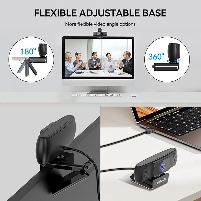 AUSDOM AF640 1080P Webcam with Microphone 90°FOV USB PC Camera Webcam with Privacy Cover Plug and Play Computer Camera for Online Calling/Conferencing Zoom/Skype/YouTube Laptop/PC
