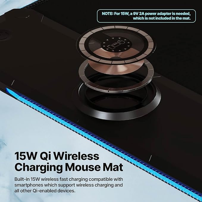 Wireless Charging RGB Gaming Mouse Pad 15W LED Mouse Pad 900x400x4MM Light Modes Extra Large Mousepad Non-Slip Rubber Base Computer Keyboard Mat for Gaming MacBook PC Laptop Desk