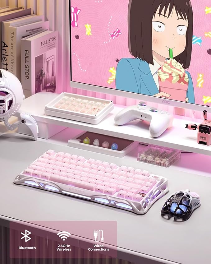 GravaStar Mercury K1 75% Pink Wireless Keyboard Aluminum Alloy Exoskeleton Design Mechanical Gaming Keyboard Gasket Hot-Swap Socket Linear Switches RGB Backlit