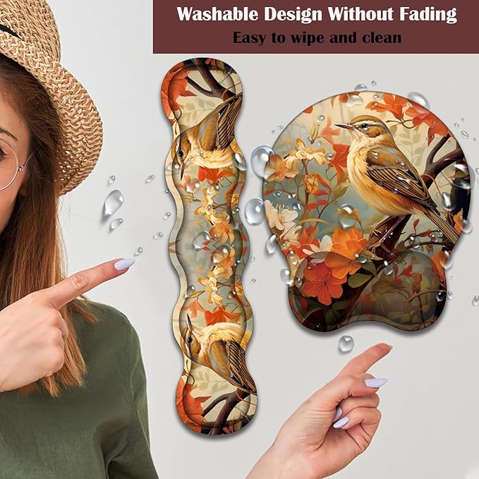 Keyboard Wrist Rest and Mouse Pad Wrist Support with Lace-Shaped Coaster Set Ergonomic Gel Memory Foam and Anti-Slip Base Easy Typing and Pain Relief - Larks Among Flowers