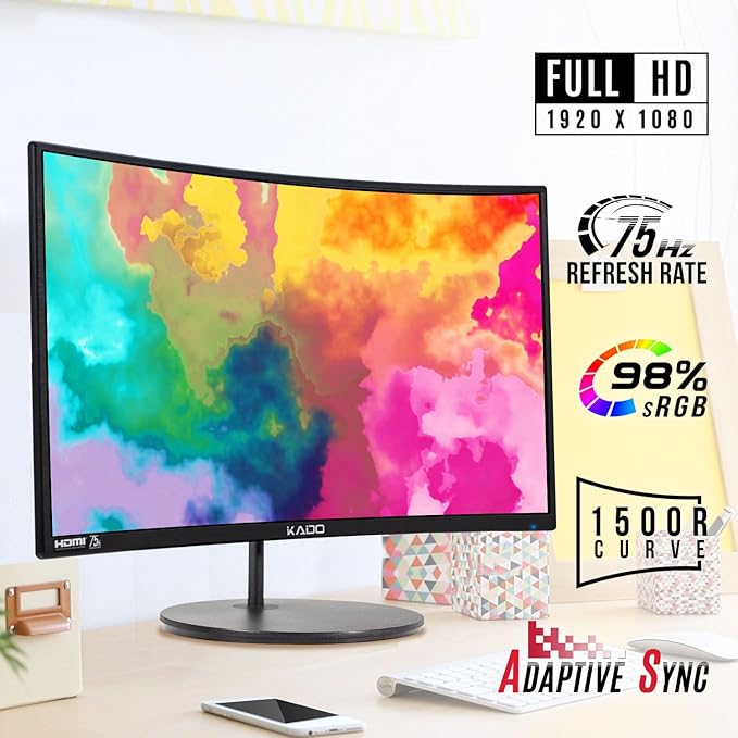 Kado Dual Monitor Setup - 2-Pack 27 Curved 1500R 1920x1080 Computer Monitor 75Hz VESA Mount HDMI Office Gaming Built-in Speakers (C27 Dual Series)