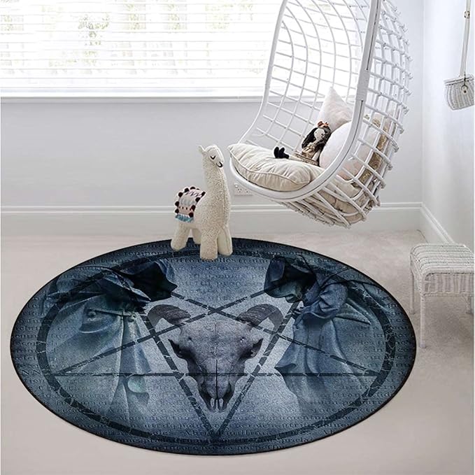 Halloween Room Round Chair Mat for Carpeted Floor Anti-Slip Floor Protector Gaming Computer Chair Mat for Office Gaming Horror House Artwork PentagramBlue Diameter 39.3 in