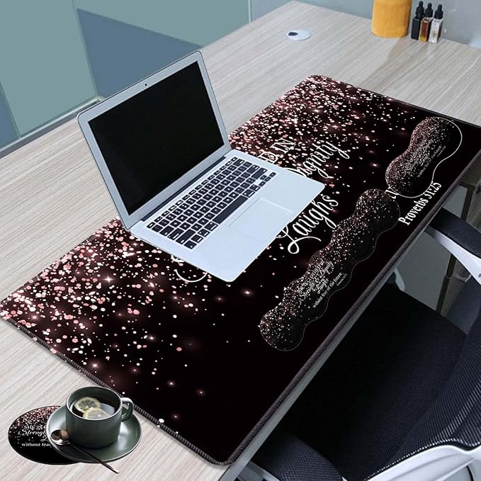 Gaming Mouse Pad Set Large Gaming Mouse Pad+Keyboard Wrist Rest+Mouse Wrist Rest+Coaster Easy Typing Pain Relief 31.5 × 11.8 inch Desk Mat for Home Office Proverbs 31:25