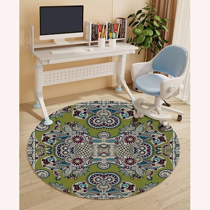 Multicolor PU Leather Desk Chair Mat for Hard Floors Patchwork Pattern from Orange Navy Computer Chair Matfor Rolling ChairLarge Floor ProtectorEasy Clean Moroccan Diameter 55 in