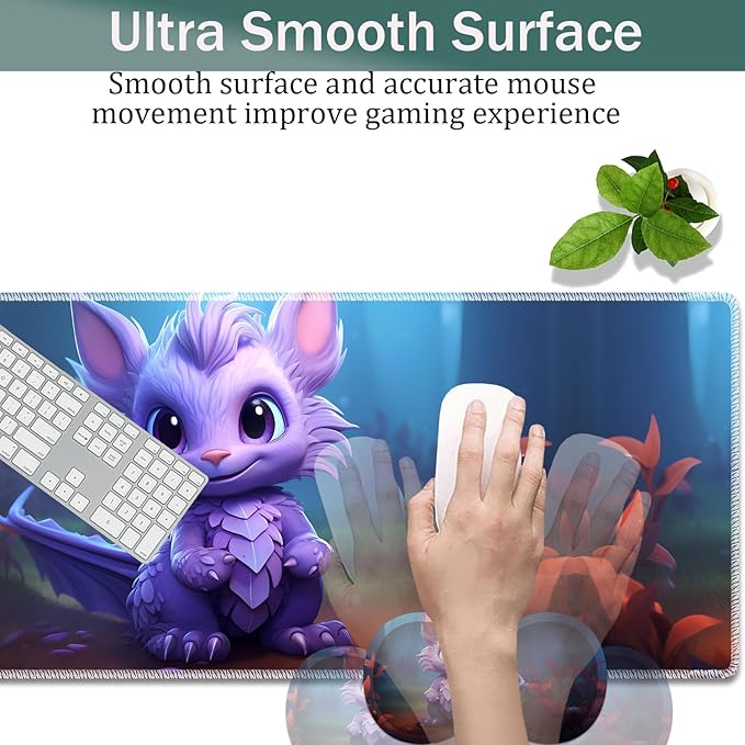 Large Game Mouse Pad + Wrist Support Pad + Coffee Coaster Desk Pad with Sewn Edges Anti-Slip Set pad Suitable for Office Work and Home - Purple Dragon