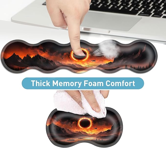 Keyboard Mouse Pad Set Extended Gaming Mouse Pad+Ergonomics Keyboard Wrist Rest Support Memory Foam Easy Typing Pain Relief 4Pcs XL Ultra Thick Desk MatFantasy Mountain