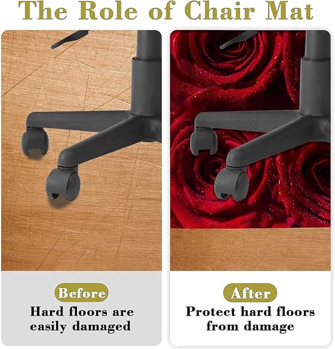 Red Black PU Leather Carpet for Hard Wood &amp Tile Floor Roses Bouqet of Affection Chair Rugs Floor Protectors Mat Computer Chair Mat for Rolling Chair Dark Red Image Diameter 35.4 in