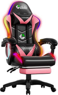 Gaming Chair Racing Style RGB LED Lights Gaming Chairs for Adults and Kids Lumbar Massager Gamer Chair High Back Reclining Computer Chair with Footrest and Headrest (Black/Pink)
