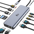 LIONWEI Laptop Docking Station 13 in 1 - Dual HDMI+DisplayPort+10Gbps 6 USB C/A 100W PD Ethernet SD/TF Audio USB C Hub for MacBook/Dell/HP/Surface