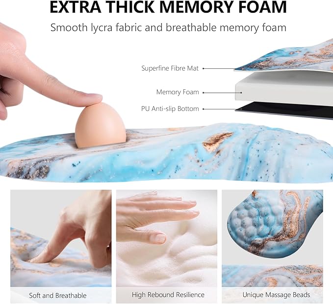 Mouse Pad Wrist Support Laokiiy 2 in 1 Keyboard Wrist Rest+ Ergonomic Mouse Pad Non-Slip Wrist Rest for Computer Keyboard Made Easy Typing &amp Relieve Wrist Pain(White Gold Beach Marble)