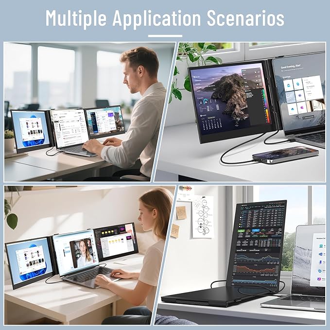14 Triple Laptop Screen Extender 1080P FHD IPS Ultra-Slim Portable Dual Monitor for Laptop USB C HDMI Plug-Play Monitor Extender for Triple Display for MacOS/Windows Fits 13-17.3 Laptops