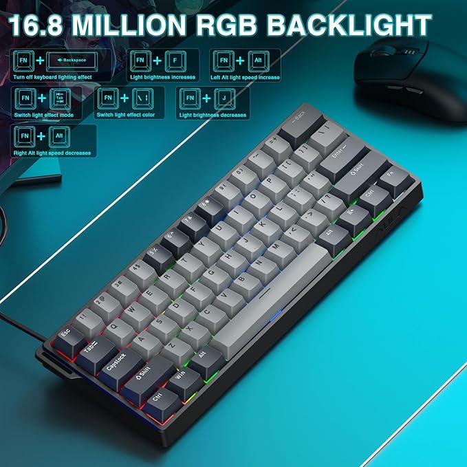 AULA WIN60 HE PRO 60% Mechanical Gaming Keyboard Wired Magnetic Switch Hot Swappable Adjustable Actuation Rapid Trigger Mode 8000Hz Polling Rate RGB Small Keyboard 60 Percent Compact Design for PC