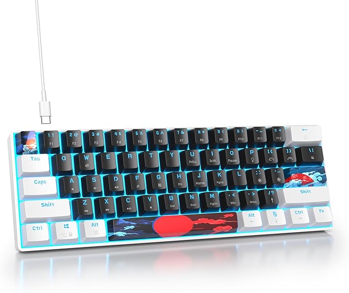surmen 60% Mechanical Gaming Keyboard with Linear Red Switch Wired Mini Compact Keyboard 60 Percent Backlit for Laptop Desktop PC Gamers （61 Black-Ice Blue）
