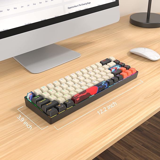 Fogruaden RGB Wired 60% Percent Keyboard Mechanical 68 Keys Gaming Keyboard 60 Percent with Red Switch Small Compact Mechanical Keyboard for Win/Mac Laptop PC Gamer (Carbon/68)