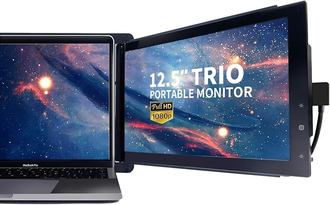 Trio Portable Monitor for Laptop Mobile 13.3 Dual &amp Triple Screen 1080P IPS Display Laptop Monitor USB A/Type-C On-The-Go for Mac PCLinux Chromebook 13-17 Laptops