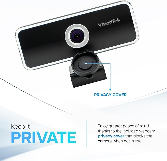 VisionTek VTWC20 Full HD (1080P 30FPS) Webcam for Windows Mac Linux &amp Chromebook w/Digital Microphone Auto Focus Privacy Cover &amp Wide Viewing Angle