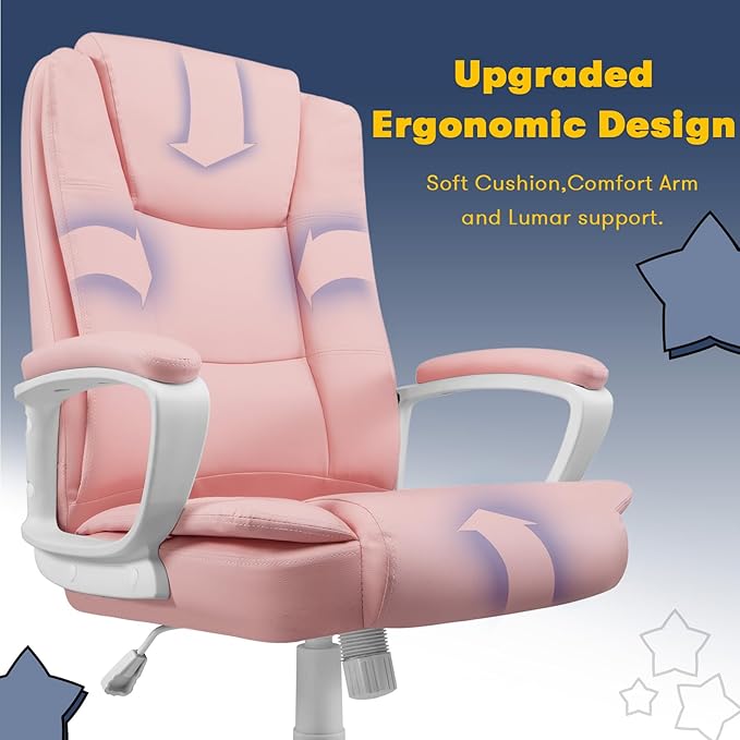 OFIKA Home Office Chair Ergonomic Desk Chair Adjustable Task Chair for Lumbar Back Support Computer Chair with Rolling Swivel and Armrest Modern Executive High Back Leather Chairs (Pink)