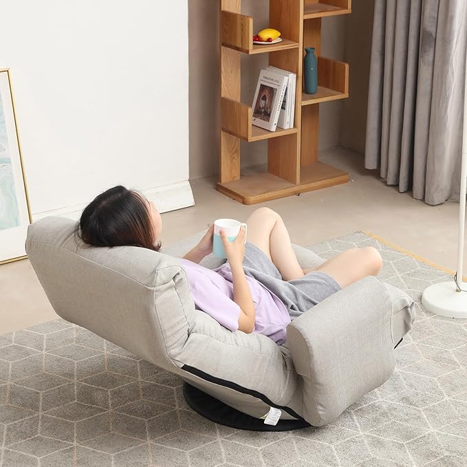 360° Swivel Gaming Floor Chair - 3 Position Adjustable Ergonomic Design with Armrests &amp Phone Holder Perfect for Teens &amp Adults (Gray 1)