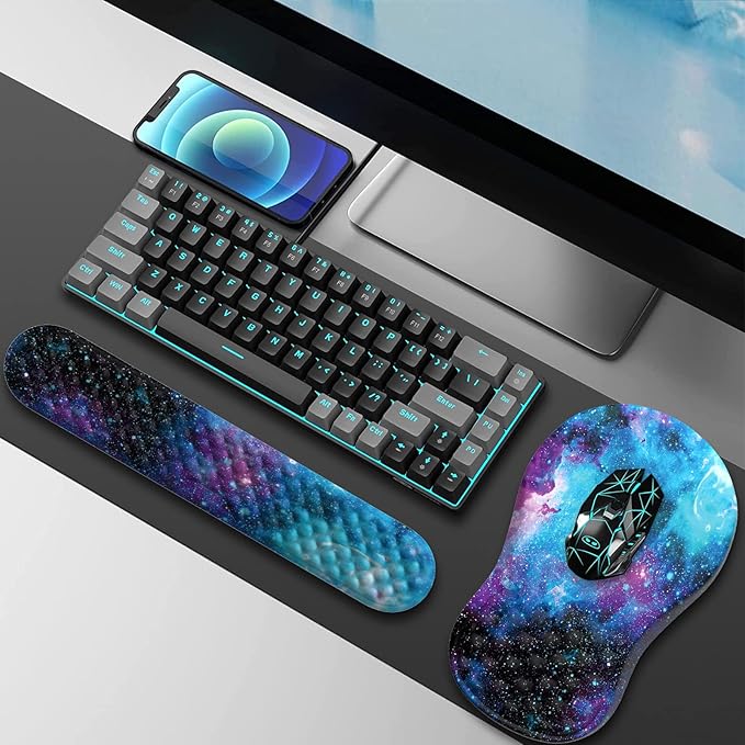 HAOCOO Ergonomic Mouse Pad with Wrist Rest Keyboard Wrist Rest Pad 3 PCS Computer Mouse Pad Sets for Desk Memory Foam Mousepad with Wrist Support for Office Gaming Laptop Galaxy Purple