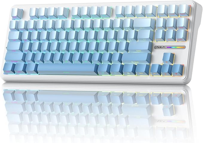 Aula F87 Pro Wireless Mechanical Keyboard 87-Key TKL Tri-Mode (BT5.0/2.4G/USB-C) Hot Swappable Gasket Mount Keyboard 8000mAh Battery RGB Backlit PBT Keycaps Custom Gaming Keyboard for PC Mac