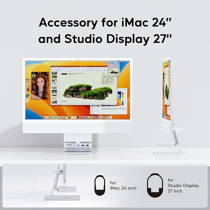 iMac Accessories for i-Mac 2021/2023/2024 PULWTOP USB C Hub for iMac with USB A/C 10Gbps Hub for M1/M3/M4 2 USBA 2.0 SD/TF Card Reader for iMac24 inch &amp Studio Display 2 Sliver