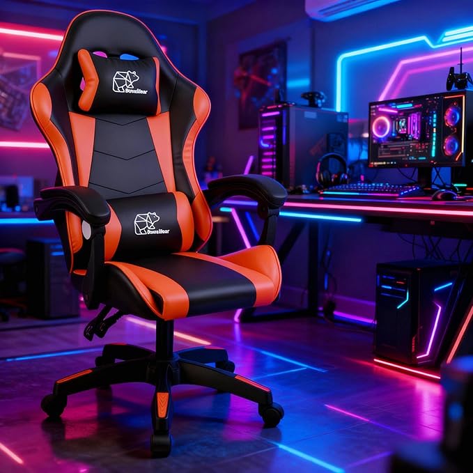 Video Game Chairs Ergonomic Gaming Chair Computer Gaming Chairs Leather Home Office Desk Chair sillas para escritorioBack Recliner Height Adjustable (Red+Black)