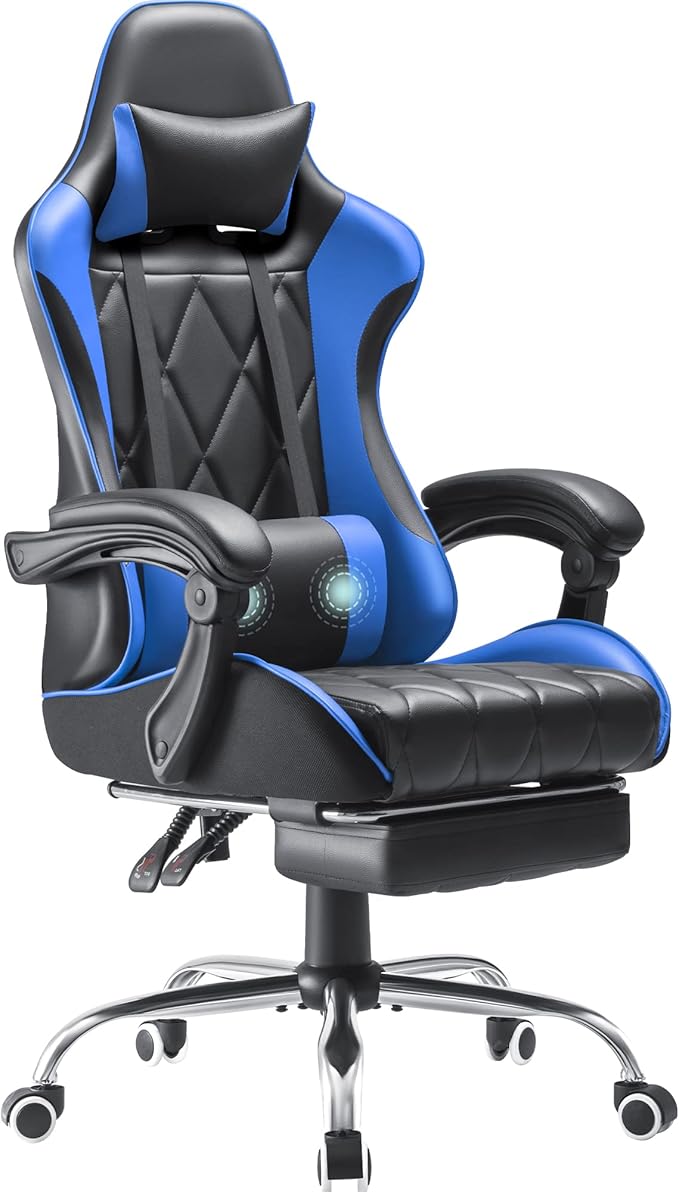 Homall Gaming Chair Computer Chair with Footrest and Massage Lumbar Support Ergonomic High Back Video Game Chair with Swivel Seat and Headrest (Blue)